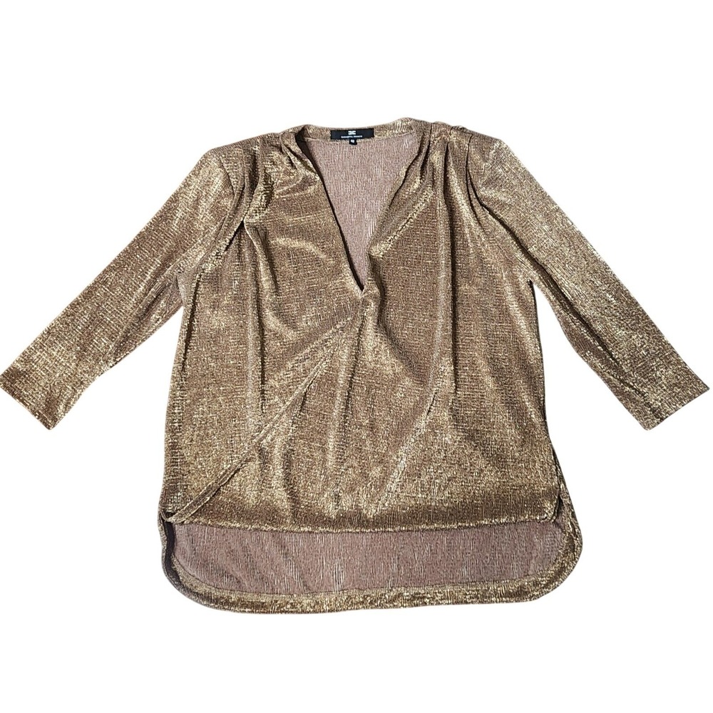 Elisabetta Franchi Gold Metallic Shimmer Blouse Top Women's L Italy Evening